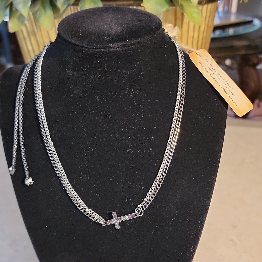 Silver and Gun Metal Cross Pendant Necklace